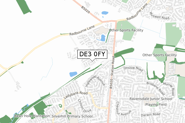 DE3 0FY map - small scale - OS Open Zoomstack (Ordnance Survey)