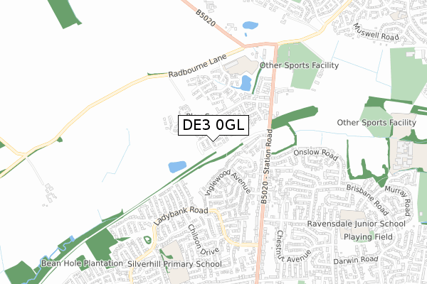 DE3 0GL map - small scale - OS Open Zoomstack (Ordnance Survey)