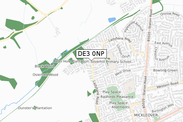 DE3 0NP map - small scale - OS Open Zoomstack (Ordnance Survey)