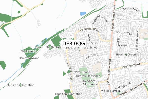 DE3 0QG map - small scale - OS Open Zoomstack (Ordnance Survey)