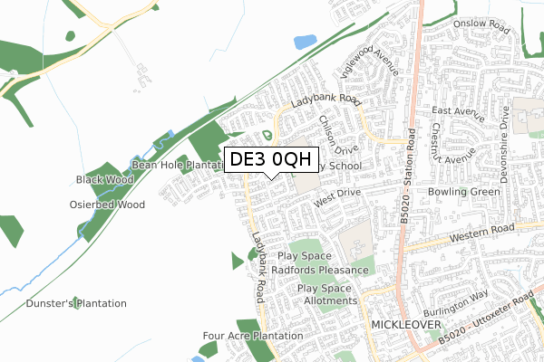 DE3 0QH map - small scale - OS Open Zoomstack (Ordnance Survey)