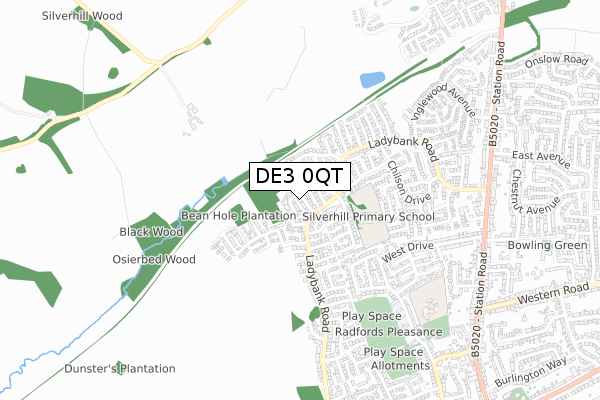 DE3 0QT map - small scale - OS Open Zoomstack (Ordnance Survey)