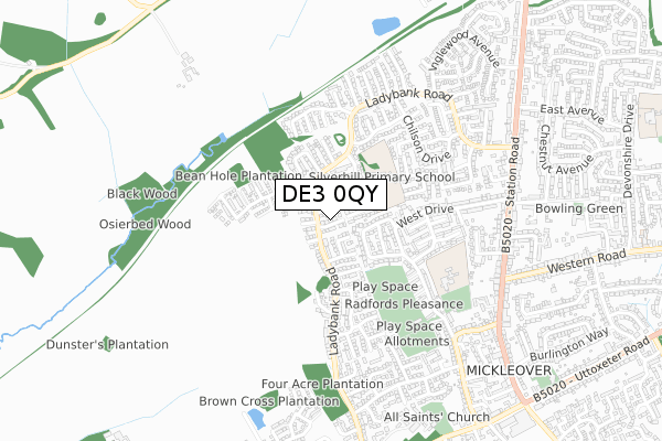 DE3 0QY map - small scale - OS Open Zoomstack (Ordnance Survey)