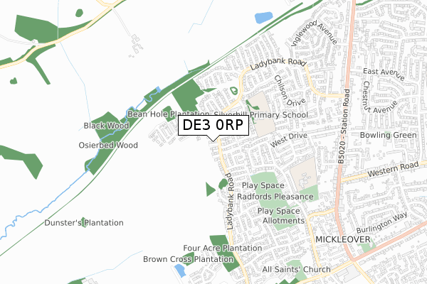 DE3 0RP map - small scale - OS Open Zoomstack (Ordnance Survey)