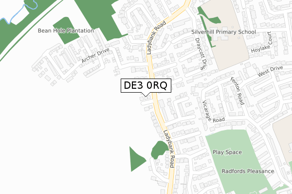 DE3 0RQ map - large scale - OS Open Zoomstack (Ordnance Survey)