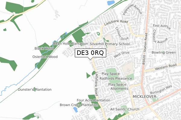 DE3 0RQ map - small scale - OS Open Zoomstack (Ordnance Survey)