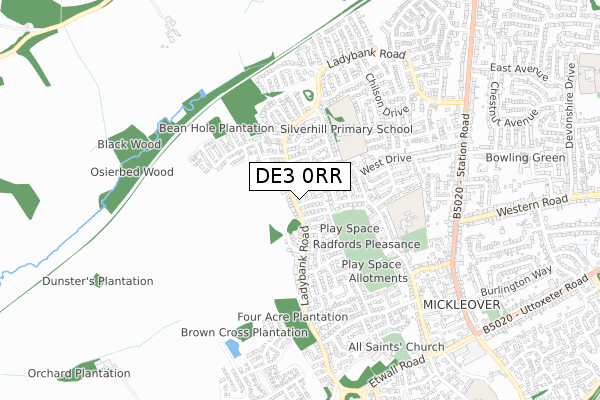 DE3 0RR map - small scale - OS Open Zoomstack (Ordnance Survey)