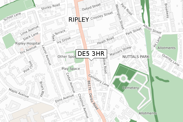 DE5 3HR map - large scale - OS Open Zoomstack (Ordnance Survey)