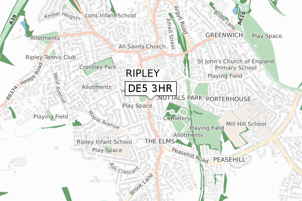 DE5 3HR map - small scale - OS Open Zoomstack (Ordnance Survey)