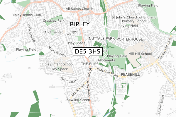 DE5 3HS map - small scale - OS Open Zoomstack (Ordnance Survey)