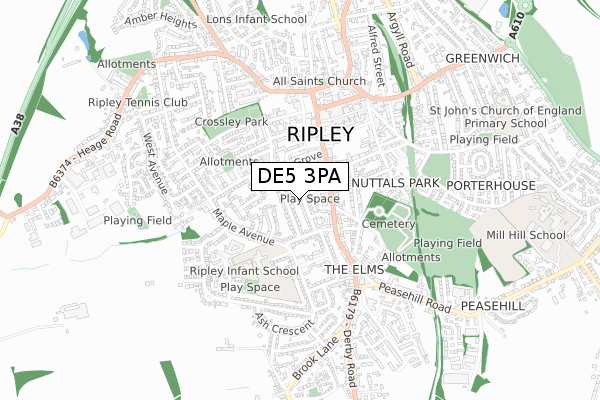 DE5 3PA map - small scale - OS Open Zoomstack (Ordnance Survey)