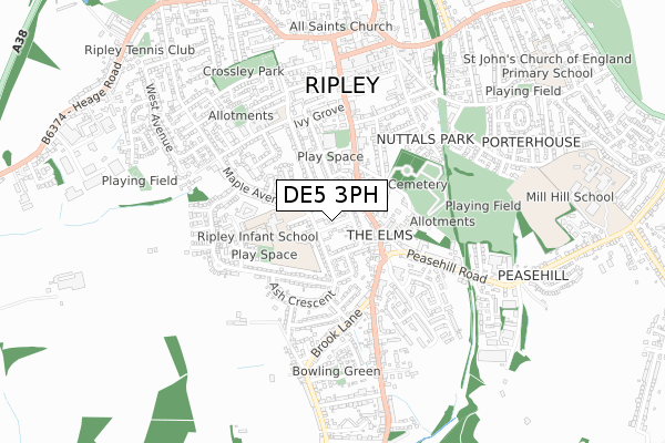 DE5 3PH map - small scale - OS Open Zoomstack (Ordnance Survey)