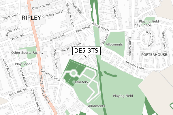 DE5 3TS map - large scale - OS Open Zoomstack (Ordnance Survey)