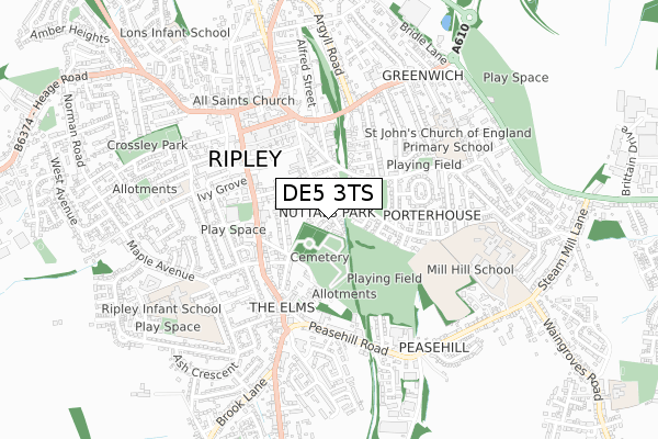 DE5 3TS map - small scale - OS Open Zoomstack (Ordnance Survey)