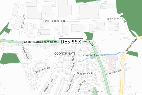 DE5 9SX map - large scale - OS Open Zoomstack (Ordnance Survey)