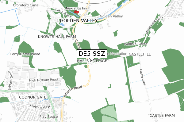 DE5 9SZ map - small scale - OS Open Zoomstack (Ordnance Survey)