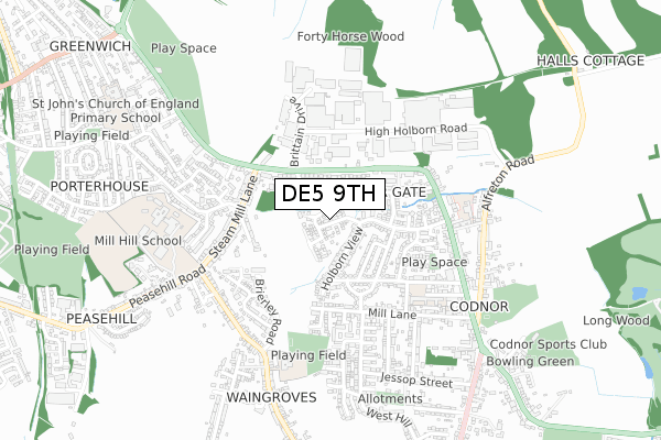 DE5 9TH map - small scale - OS Open Zoomstack (Ordnance Survey)