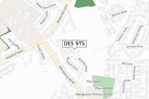 DE5 9TS map - large scale - OS Open Zoomstack (Ordnance Survey)