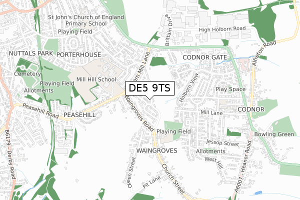 DE5 9TS map - small scale - OS Open Zoomstack (Ordnance Survey)