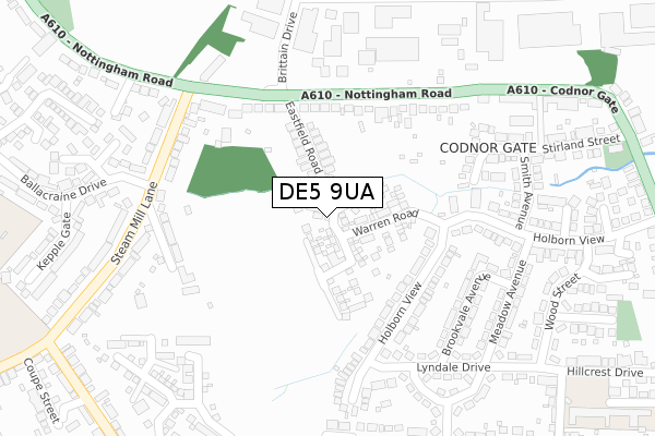 DE5 9UA map - large scale - OS Open Zoomstack (Ordnance Survey)