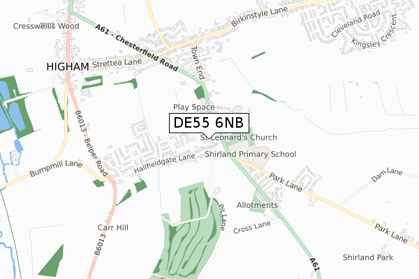 DE55 6NB map - small scale - OS Open Zoomstack (Ordnance Survey)