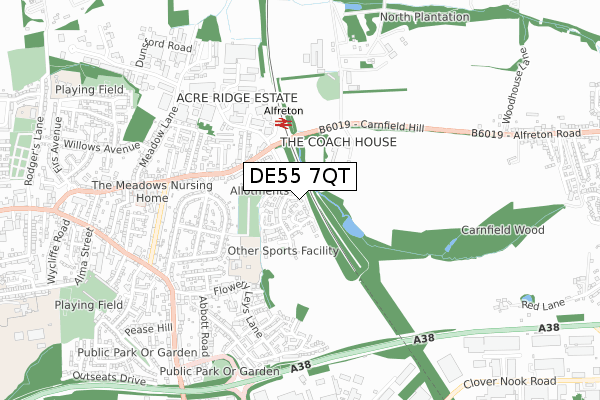 DE55 7QT map - small scale - OS Open Zoomstack (Ordnance Survey)