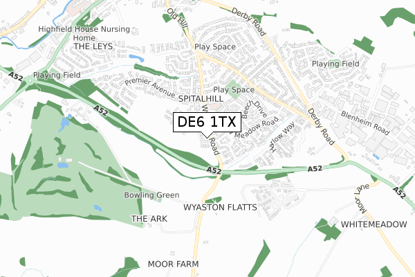 DE6 1TX map - small scale - OS Open Zoomstack (Ordnance Survey)