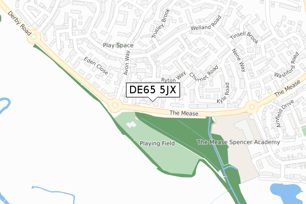 DE65 5JX map - large scale - OS Open Zoomstack (Ordnance Survey)