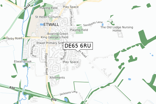 DE65 6RU map - small scale - OS Open Zoomstack (Ordnance Survey)