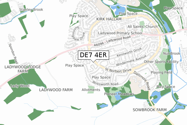 DE7 4ER map - small scale - OS Open Zoomstack (Ordnance Survey)