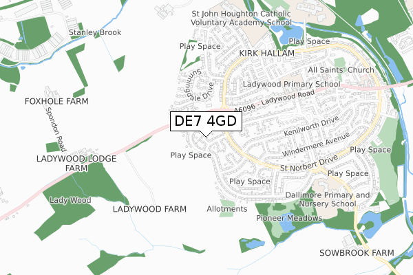 DE7 4GD map - small scale - OS Open Zoomstack (Ordnance Survey)