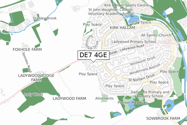 DE7 4GE map - small scale - OS Open Zoomstack (Ordnance Survey)