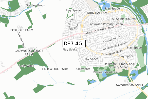 DE7 4GJ map - small scale - OS Open Zoomstack (Ordnance Survey)