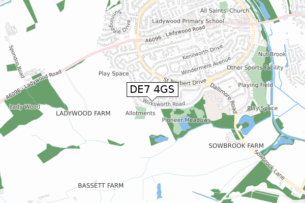 DE7 4GS map - small scale - OS Open Zoomstack (Ordnance Survey)