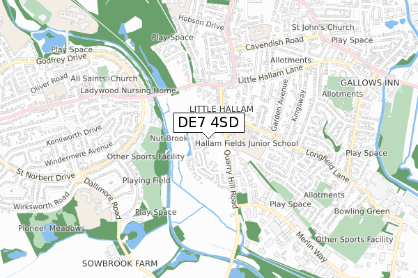 DE7 4SD map - small scale - OS Open Zoomstack (Ordnance Survey)