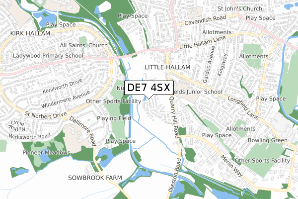 DE7 4SX map - small scale - OS Open Zoomstack (Ordnance Survey)