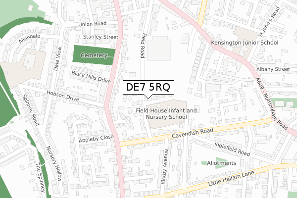 DE7 5RQ map - large scale - OS Open Zoomstack (Ordnance Survey)