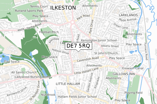 DE7 5RQ map - small scale - OS Open Zoomstack (Ordnance Survey)