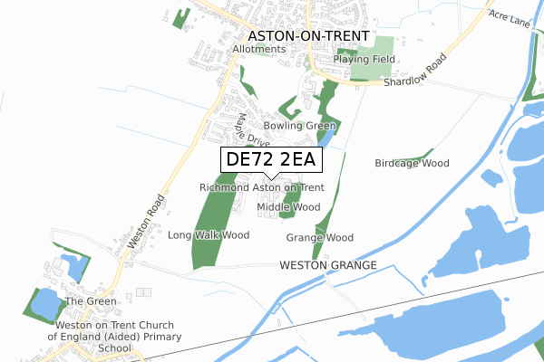 DE72 2EA map - small scale - OS Open Zoomstack (Ordnance Survey)