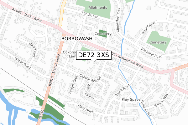 DE72 3XS map - large scale - OS Open Zoomstack (Ordnance Survey)