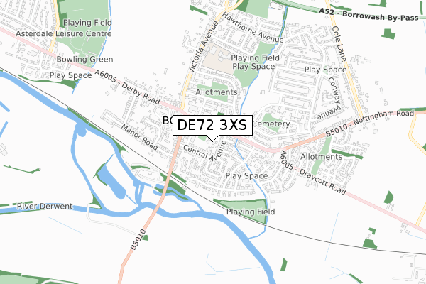 DE72 3XS map - small scale - OS Open Zoomstack (Ordnance Survey)