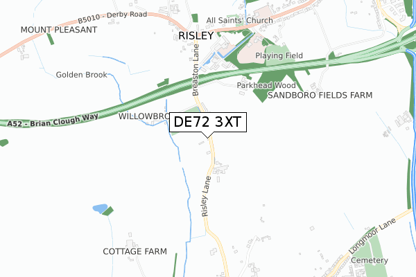 DE72 3XT map - small scale - OS Open Zoomstack (Ordnance Survey)