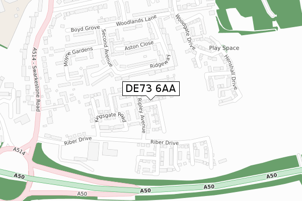 DE73 6AA map - large scale - OS Open Zoomstack (Ordnance Survey)