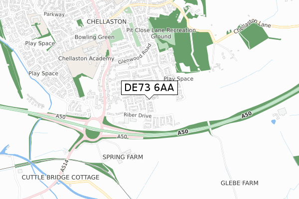 DE73 6AA map - small scale - OS Open Zoomstack (Ordnance Survey)