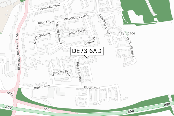 DE73 6AD map - large scale - OS Open Zoomstack (Ordnance Survey)