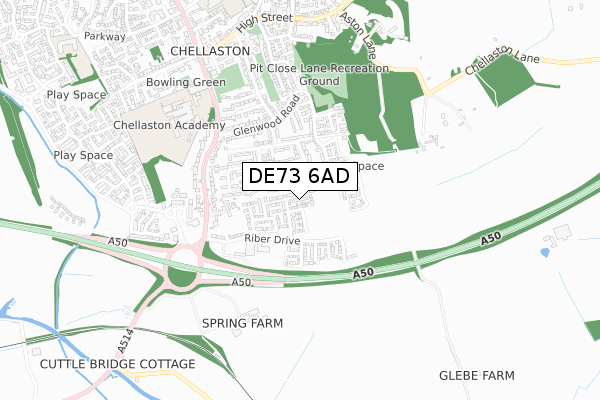 DE73 6AD map - small scale - OS Open Zoomstack (Ordnance Survey)