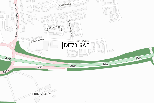 DE73 6AE map - large scale - OS Open Zoomstack (Ordnance Survey)