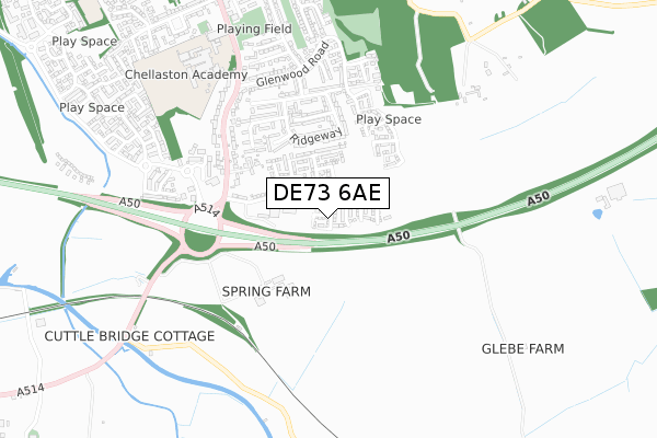 DE73 6AE map - small scale - OS Open Zoomstack (Ordnance Survey)