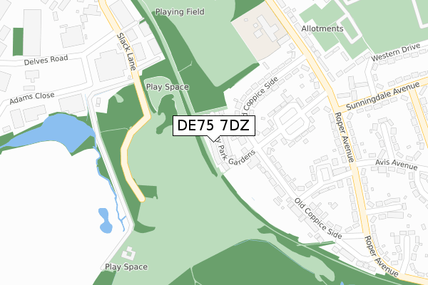 DE75 7DZ map - large scale - OS Open Zoomstack (Ordnance Survey)