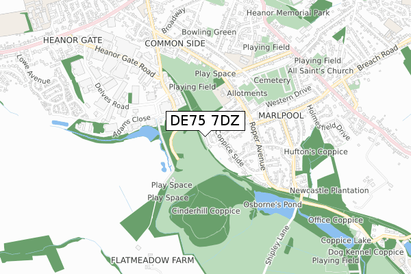 DE75 7DZ map - small scale - OS Open Zoomstack (Ordnance Survey)